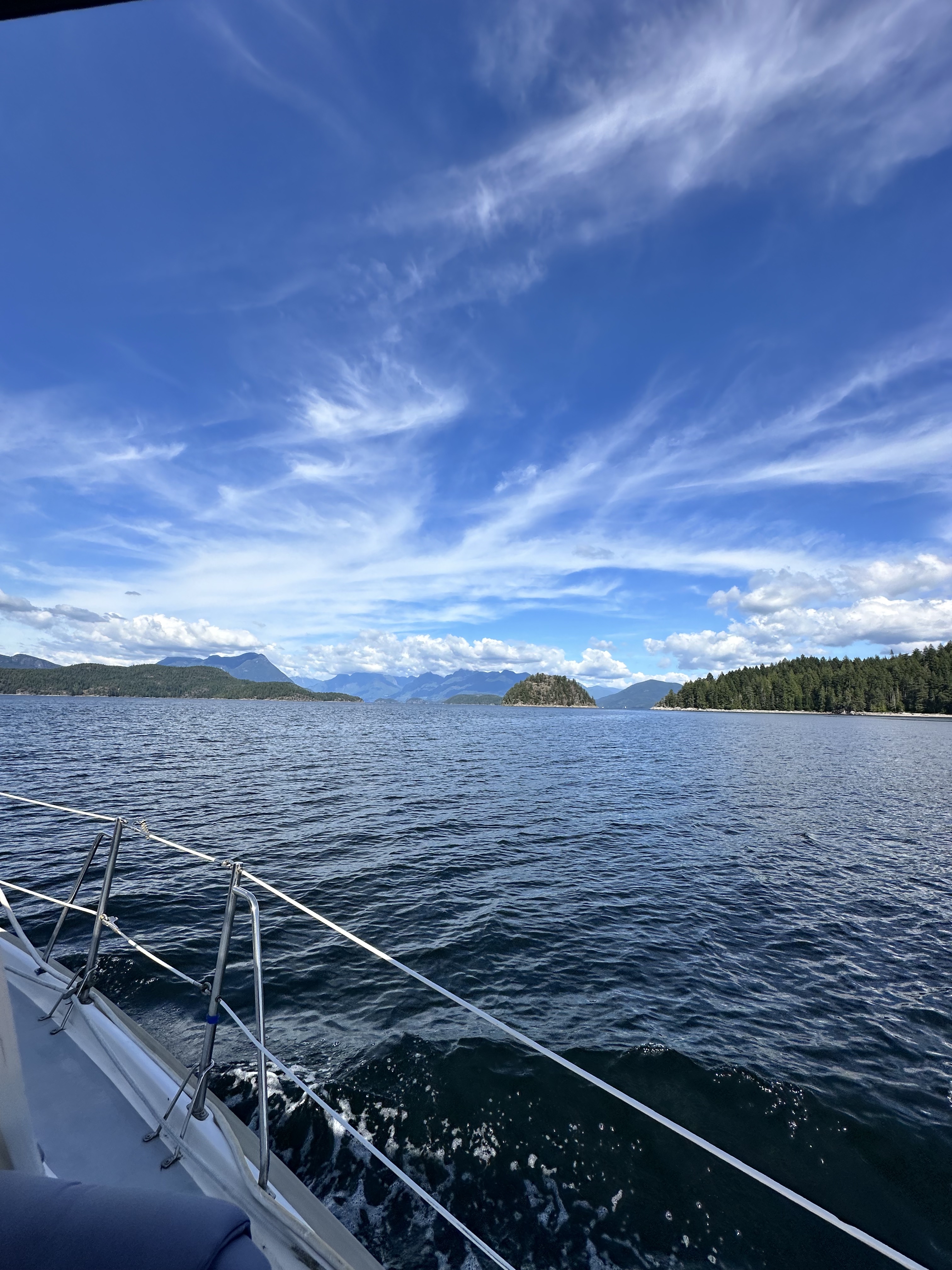 Approaching Desolation Sound with mountains ahead