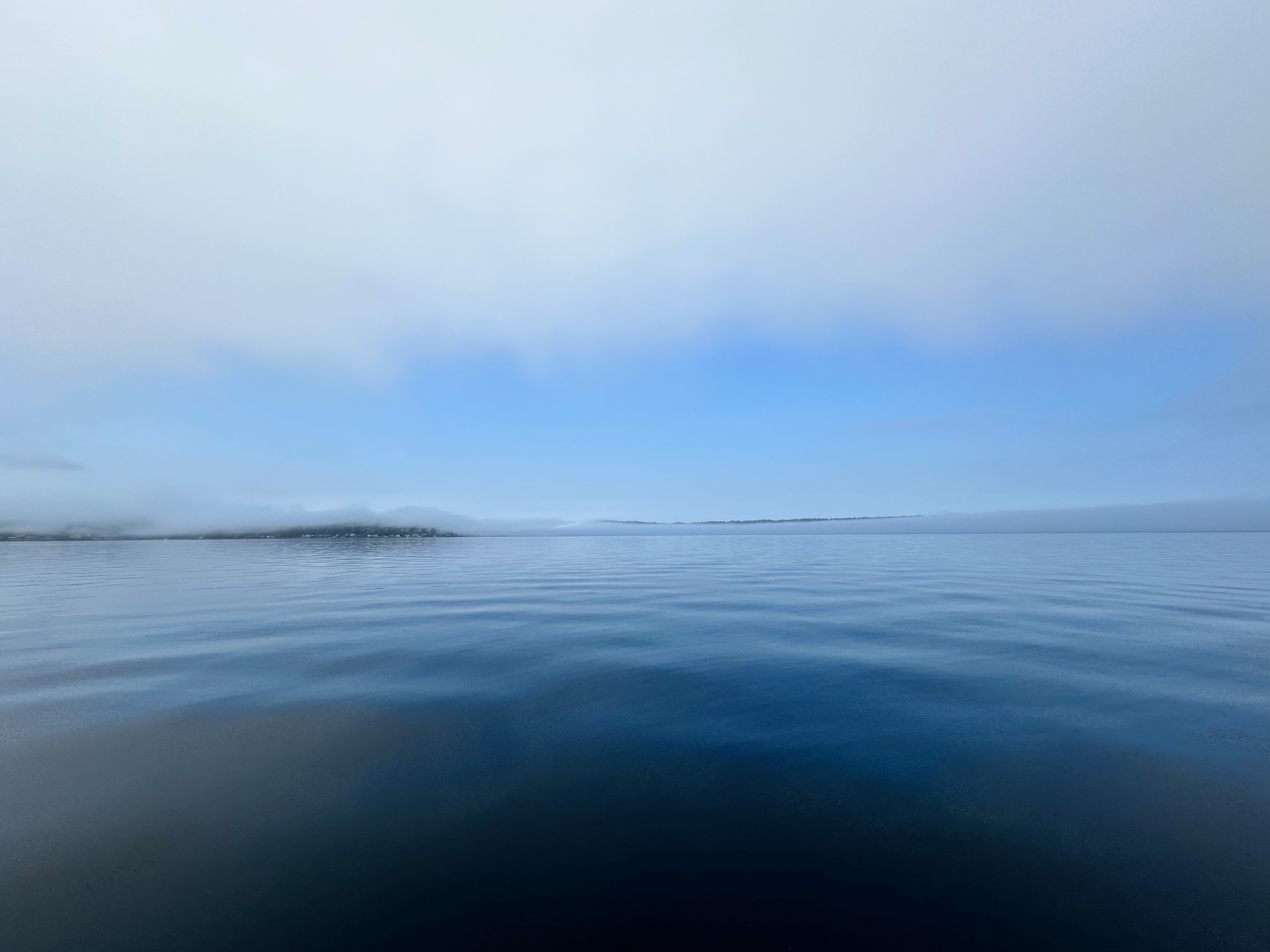 Foggy calm-water crossing after leaving Spencer Spit