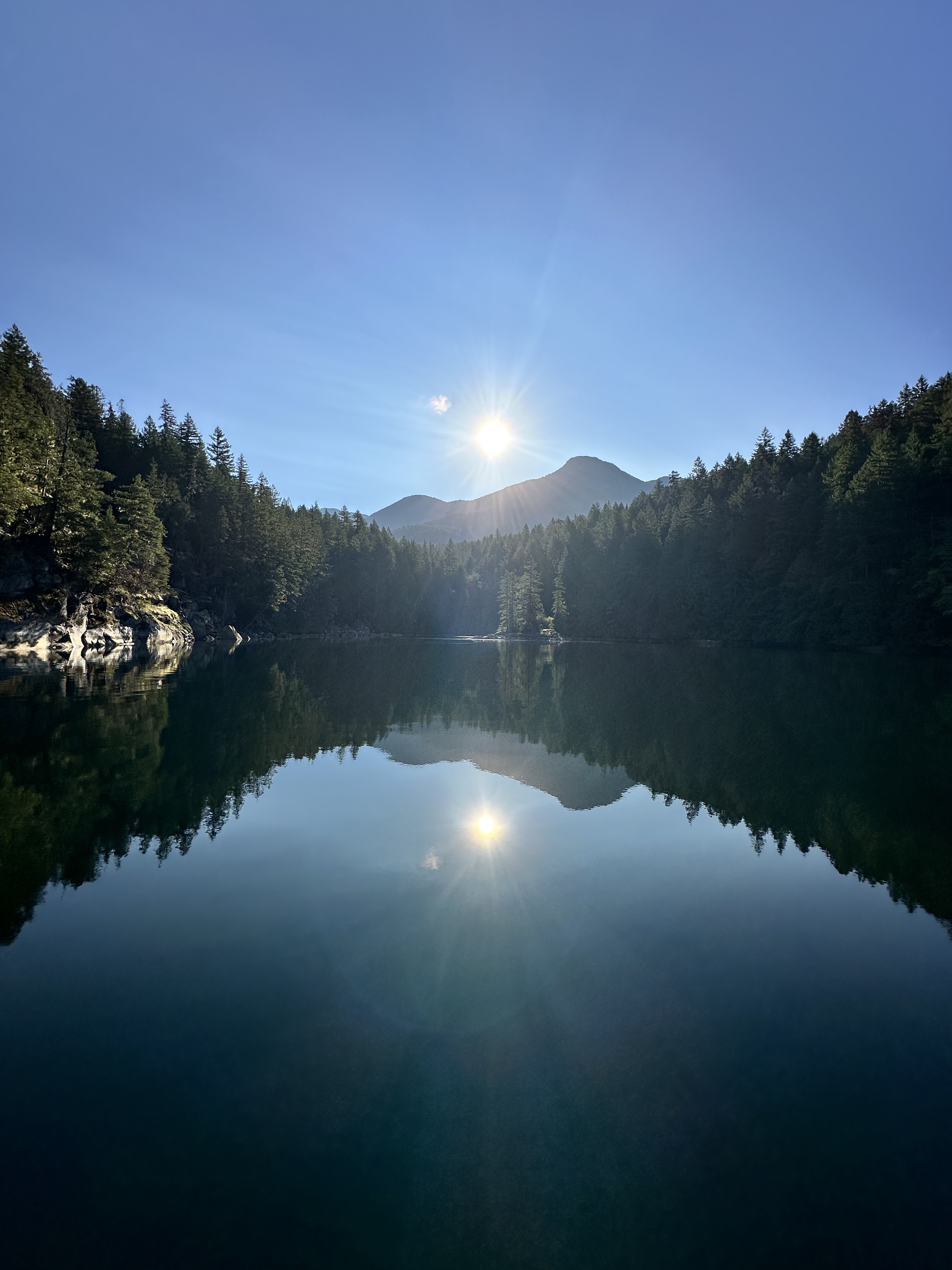 Still water and mountain reflections in Melanie Cove