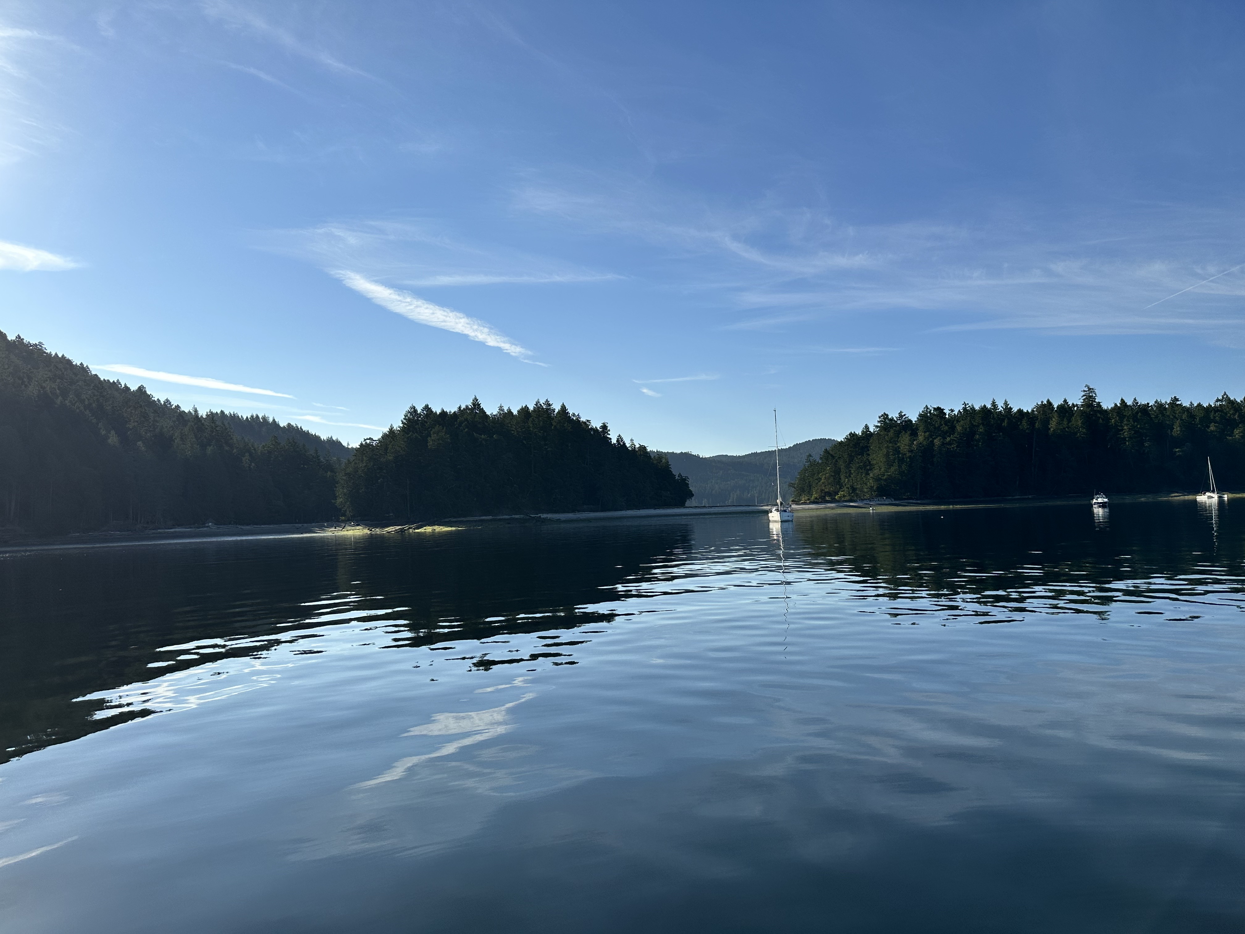 Sailboats anchored at Montague Harbour North
