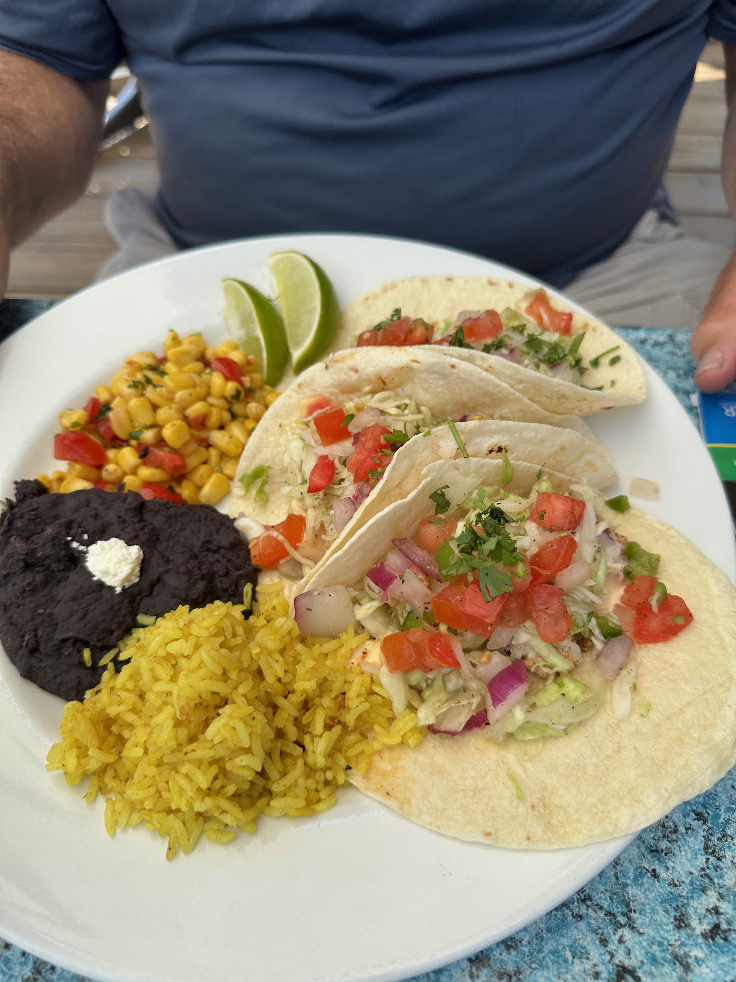 Fish tacos with rice beans and corn in Nanaimo