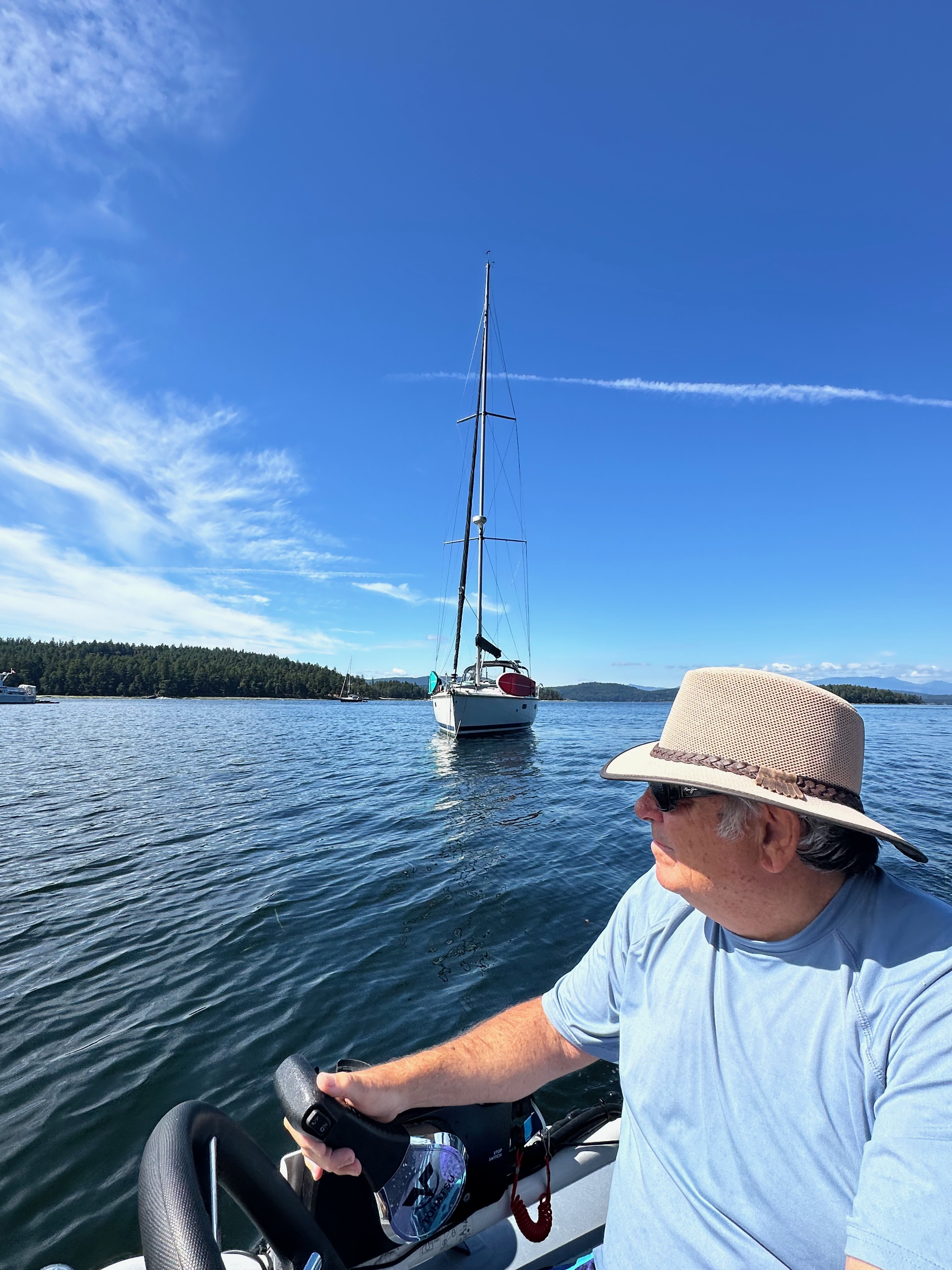 Spencer Spit anchorage under a clear blue sky